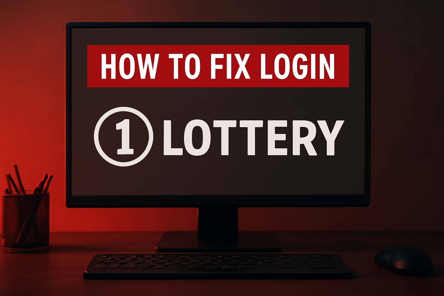 Visual representation of login troubleshooting for 1 Lottery services themed in #cf2326.